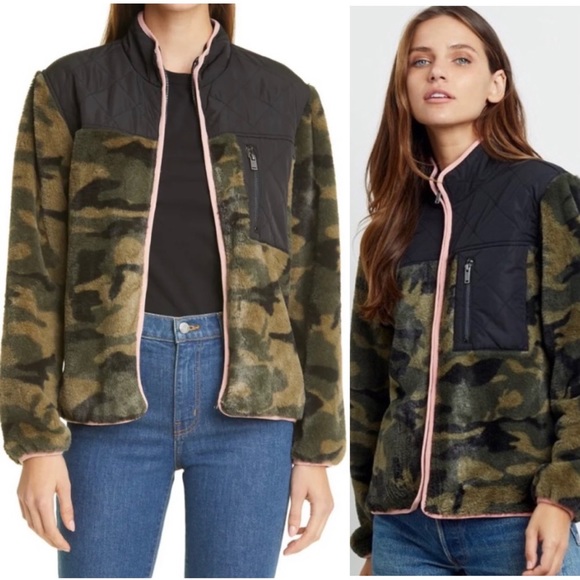RAILS Wesley Front Zip Camo Fleece Quilted Jacket NEW Size XS Faux Fur - Picture 1 of 16